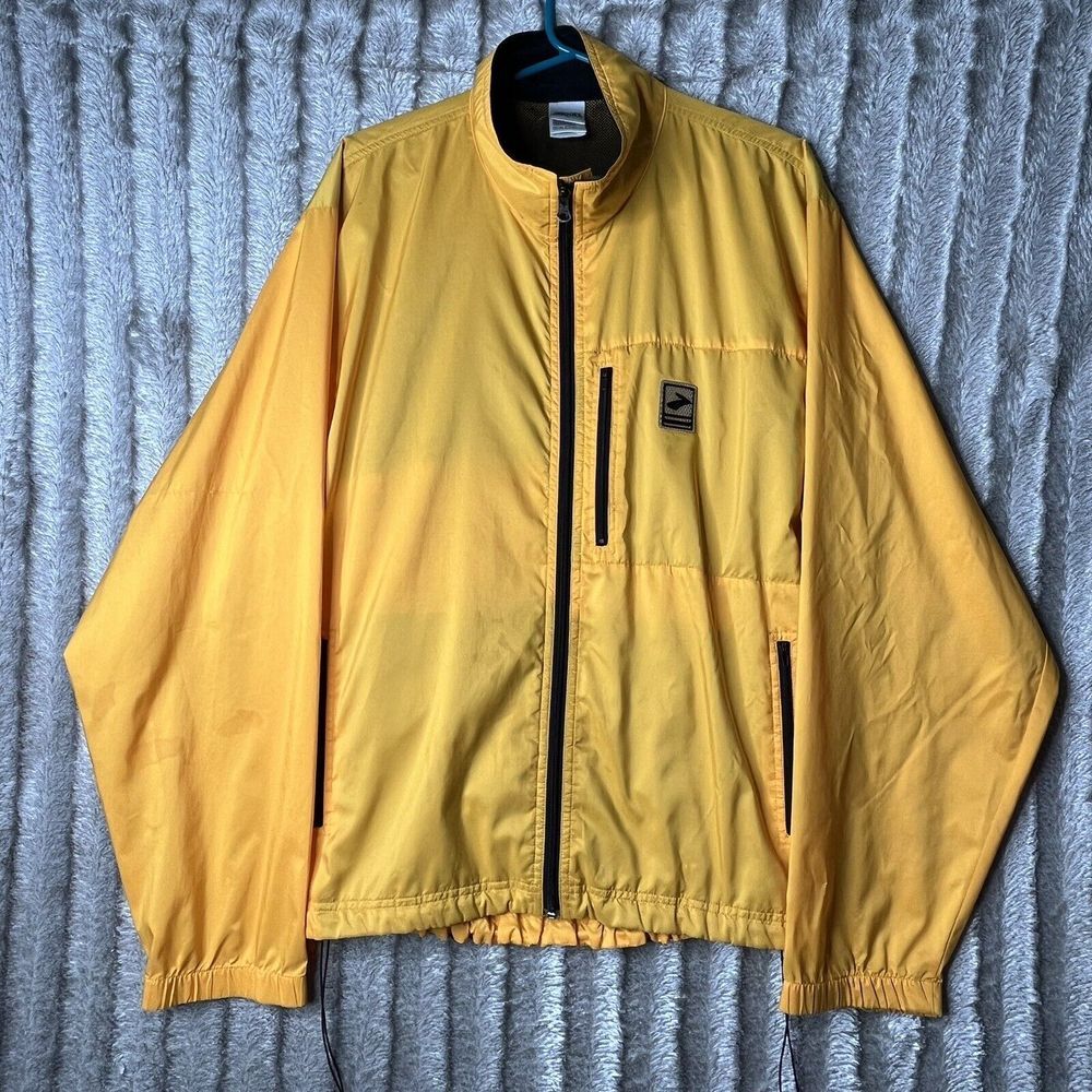 Vintage Brooks Packable Windbreaker Mens L Bag Yellow Reflective Lining Full Zip